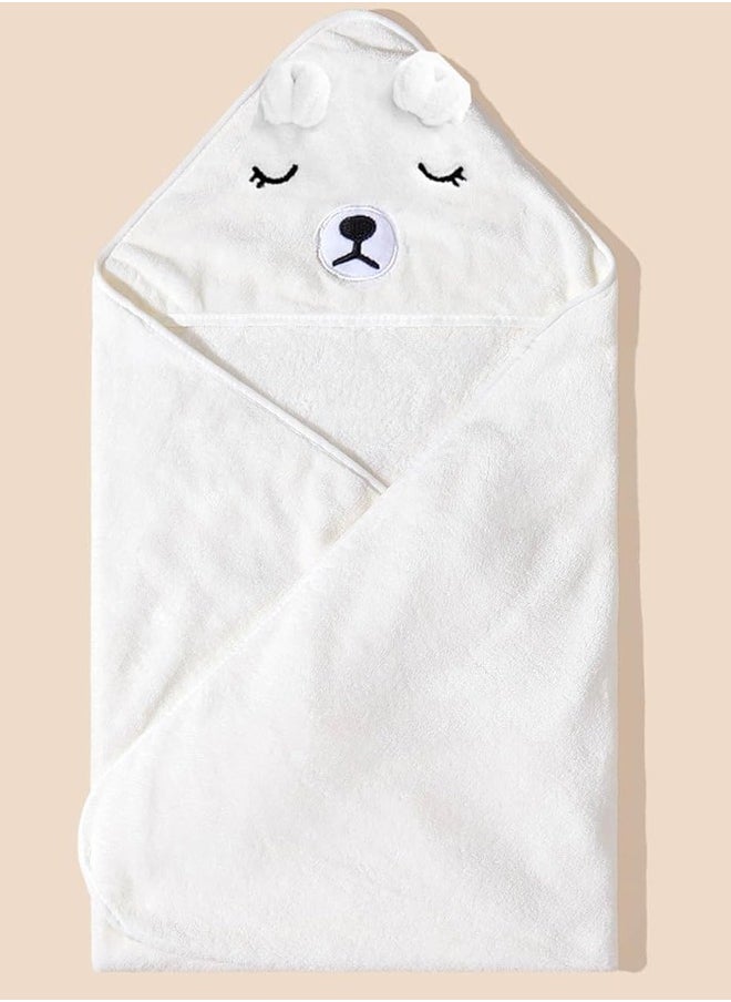 ZCM-HAPPY Baby Hooded Coral Fleece Bath Towel White Bear Cute Baby Bath Towel Soft Cozy Ideal for Bath Time with Hood for Extra Warmth and Comfort for Infants Newborn Hooded Baby Towel Ultra Absorbent Soft Cotton Hooded Washcloth for Baby Toddler Infant Unisex Cute Baby Bath Towel Newborn Bath Towel Bath Towel for Baby  - Image 3