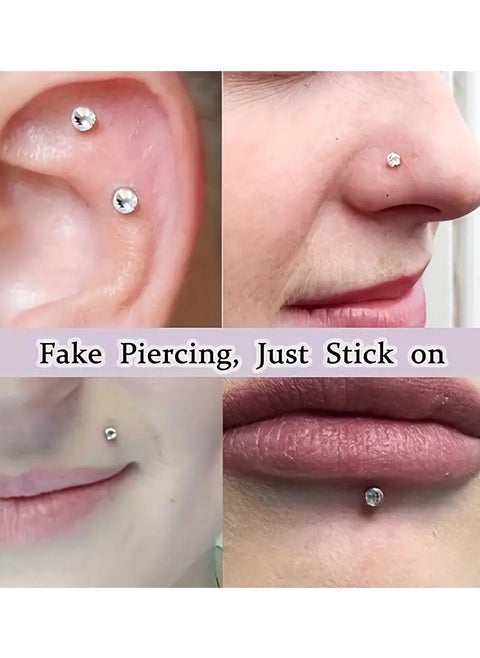 1350pcs Fake Nose Ring Set - 2mm, 2.5mm, 3mm Non-Piercing Stick-On Nose Pins & Face Gems by GDGDSY