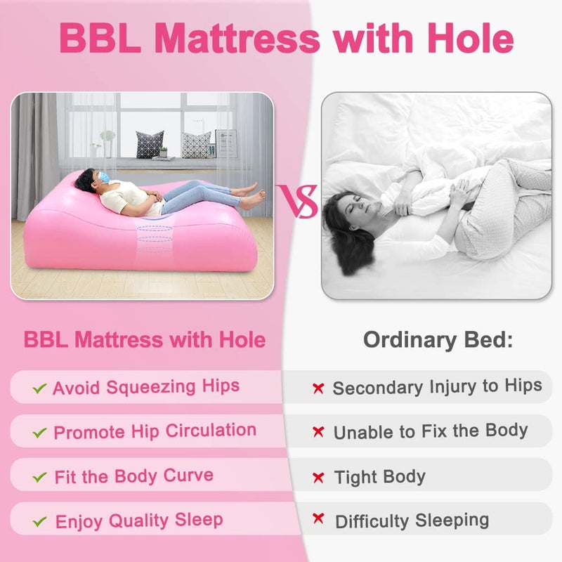 AOSSA BBL Bed After Surgery for Sleeping, Mattress with Hole, BBL Inflatable Chair for Butt, Brazilian Butt Lift Recovery Pillow Post Surgery, Blow Up Bed with Hole, Air Mattress Sofa Couch (Pink) - Image 5