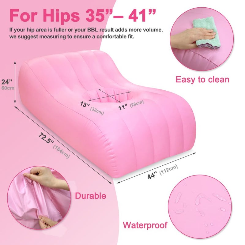 AOSSA BBL Bed After Surgery for Sleeping, Mattress with Hole, BBL Inflatable Chair for Butt, Brazilian Butt Lift Recovery Pillow Post Surgery, Blow Up Bed with Hole, Air Mattress Sofa Couch (Pink) - Image 3