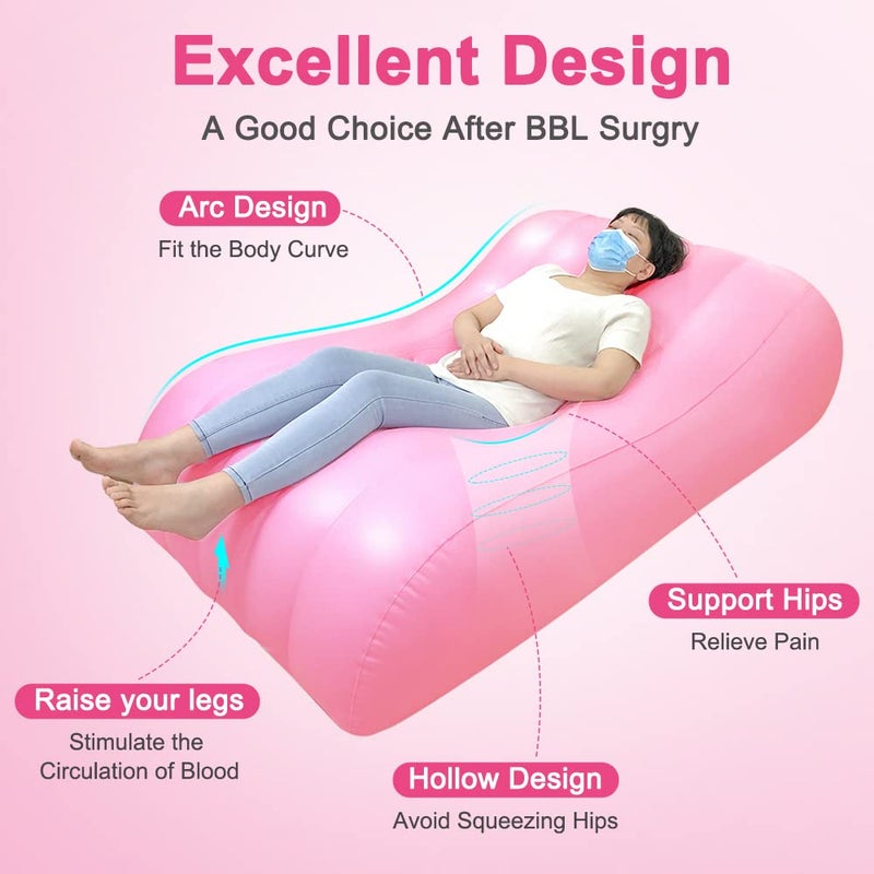 AOSSA BBL Bed After Surgery for Sleeping, Mattress with Hole, BBL Inflatable Chair for Butt, Brazilian Butt Lift Recovery Pillow Post Surgery, Blow Up Bed with Hole, Air Mattress Sofa Couch (Pink) - Image 4
