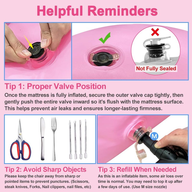 AOSSA BBL Bed After Surgery for Sleeping, Mattress with Hole, BBL Inflatable Chair for Butt, Brazilian Butt Lift Recovery Pillow Post Surgery, Blow Up Bed with Hole, Air Mattress Sofa Couch (Pink) - Image 2