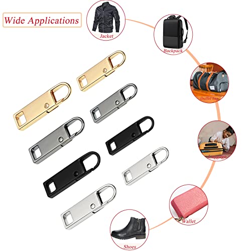 Urmspst Zipper Pull Replacement (Upgraded), 8 Pcs Detachable Zipper Pull Tabs for Luggage Clothing Jackets Backpacks Boots Purse Coat(4 Color Black, Silver, Gold, Brilliant Black) - Image 4
