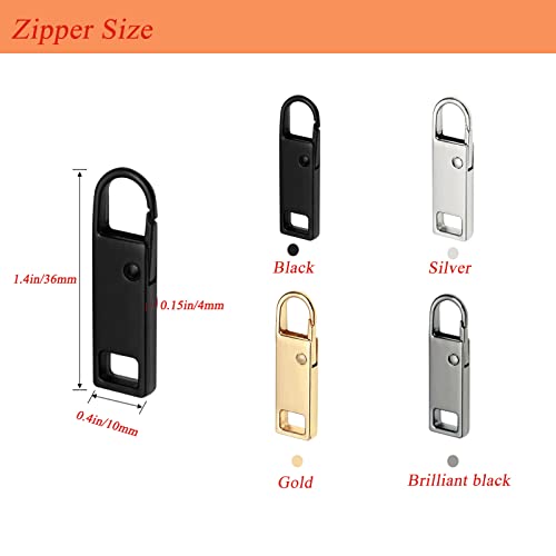 Urmspst Zipper Pull Replacement (Upgraded), 8 Pcs Detachable Zipper Pull Tabs for Luggage Clothing Jackets Backpacks Boots Purse Coat(4 Color Black, Silver, Gold, Brilliant Black) - Image 2