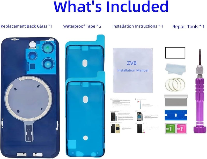 ZVB 15 Pro Back Glass Replacement for iPhone 15 Pro Back Glass (6.1 Inches) with Pre-Installed Plate + Camera Frame + Lens + Reparing Tools (Blue Titanium) - Image 4