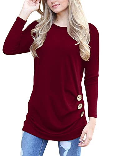 Yincro Women's Casual Long Sleeve Tunic Tops Fall Tshirt Blouses (Wine Red, M) - Image 5
