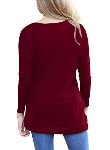 Yincro Women's Casual Long Sleeve Tunic Tops Fall Tshirt Blouses (Wine Red, M) - Image 2