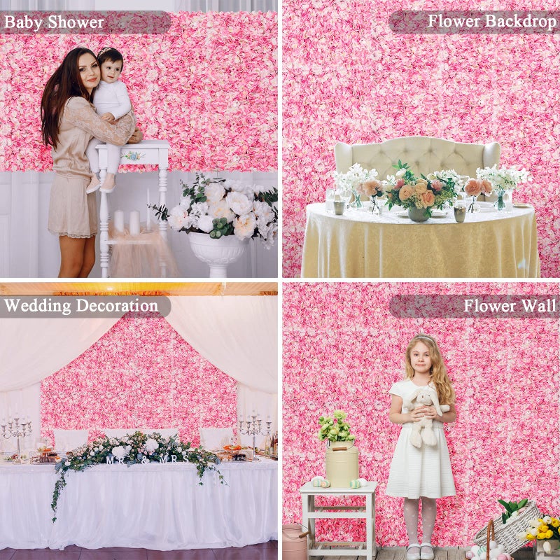 U'Artlines Flower Wall Panel Set, U'Artliens Artificial Wall Flower Backdrop 24x16 Inch 3D Silk Hydrangea Rose Floral Panel for Photo Background Home Party Wedding Backdrop Decoration (2pcs, Pink) - Image 4