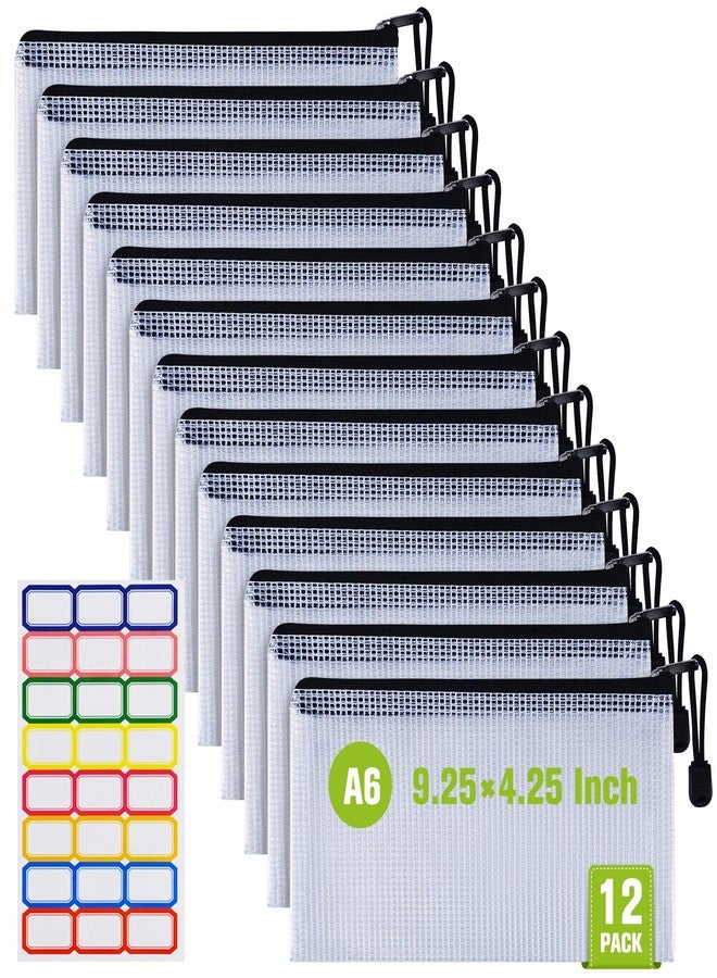 ASTEN 12 Pcs Plastic Mesh Pencil Pouch, Waterproof Tear-Resistant Document File Folders, Zipper Documents Pouch Document Organizer Bags for School Office Business Home Travel Storage(9.25×4.25Inch) - Image 1