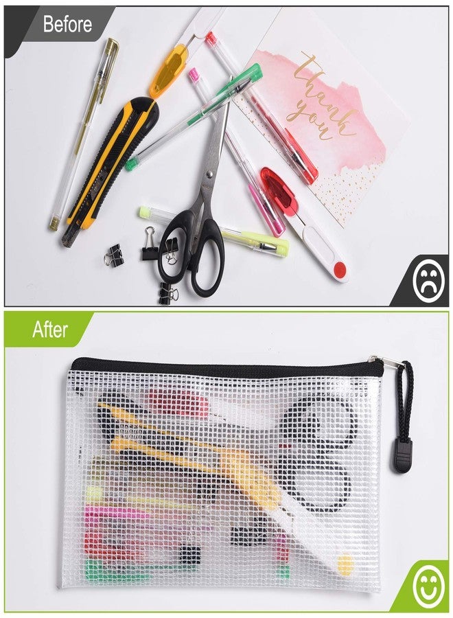 ASTEN 12 Pcs Plastic Mesh Pencil Pouch, Waterproof Tear-Resistant Document File Folders, Zipper Documents Pouch Document Organizer Bags for School Office Business Home Travel Storage(9.25×4.25Inch) - Image 3