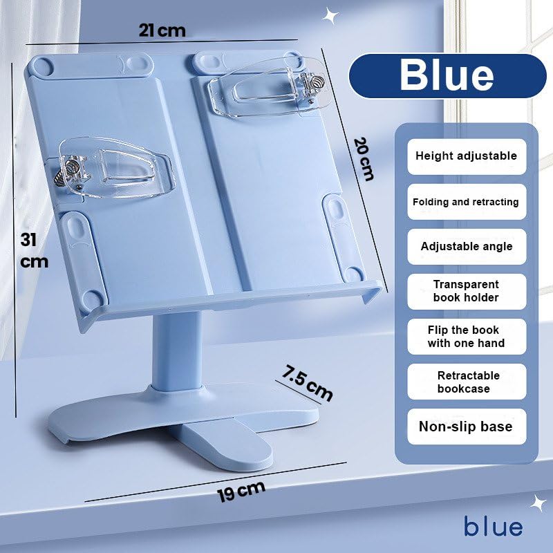 Jukusa Multi-Functional Book Reading Stand with Adjustable Angles and 4 Lockable Holders – 3-Leg Design – Ideal for Books, Tablets, and Notebooks – Blue - Image 2