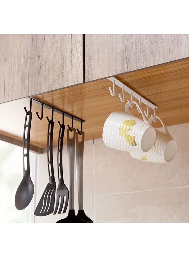 Black Under Cabinet Hanging Organizer With 6 Detachable Hooks For Kitchen Cups Mugs Utensils - Image 4