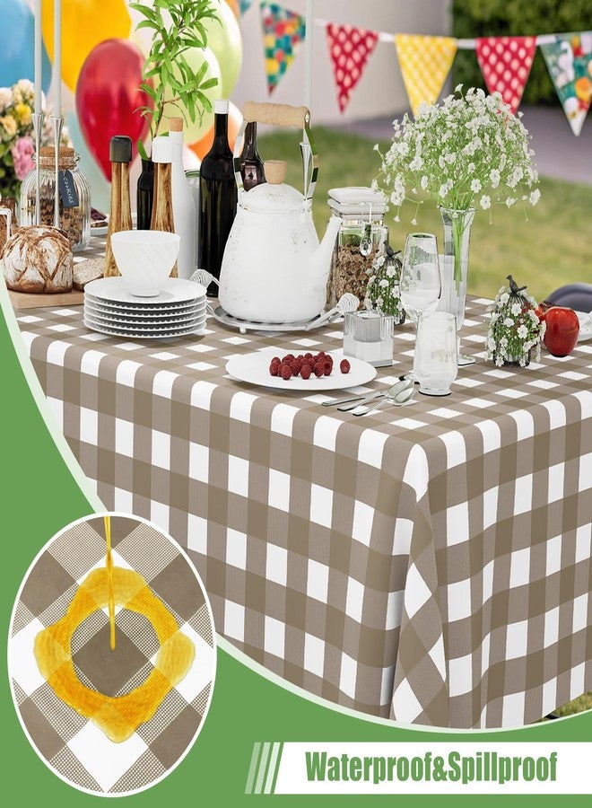 Smiry 3 Packs Gingham Disposable Table Cloth, 54 x 108 Inch Waterproof Plastic Tablecloth, Rectangle Khaki and White Checkered Table Covers for Picnic, Birthday, Party - Image 2