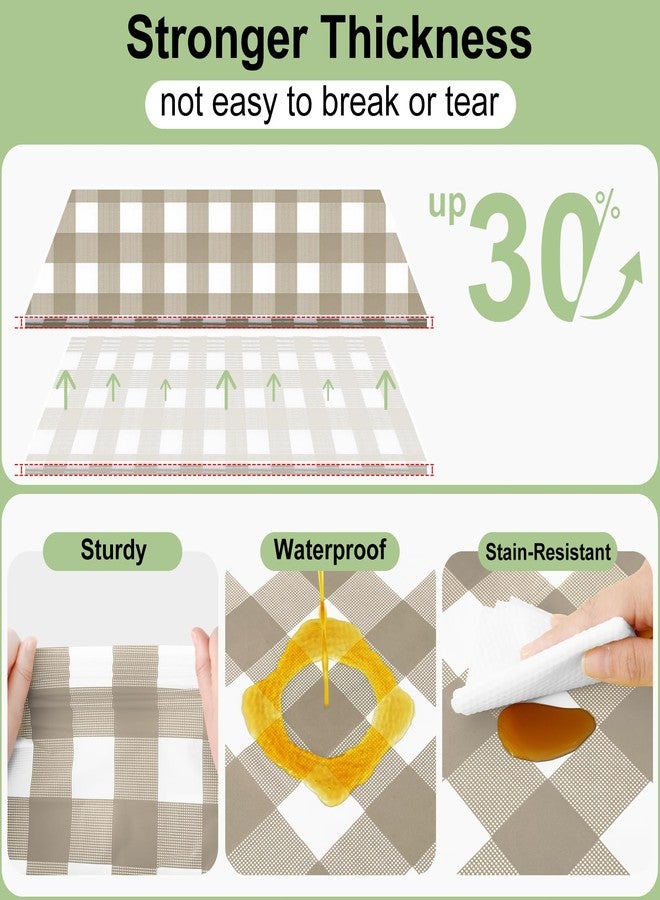 Smiry 3 Packs Gingham Disposable Table Cloth, 54 x 108 Inch Waterproof Plastic Tablecloth, Rectangle Khaki and White Checkered Table Covers for Picnic, Birthday, Party - Image 3