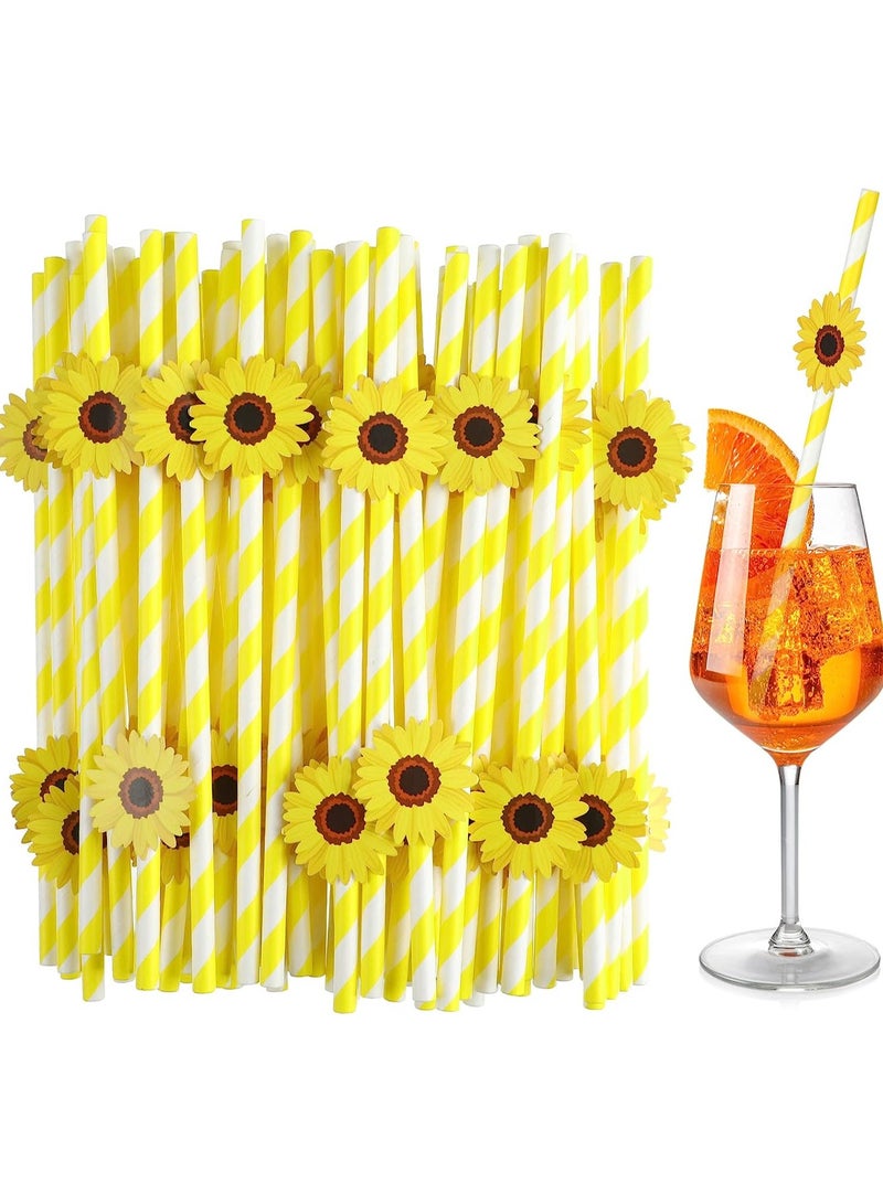 كاست ويف Sunflower Paper Disposable Straws, Tea Party Birthday Party Decorations, Biodegradable Flower Straws for Birthday Party Supplies, 100 Pcs - Image 1