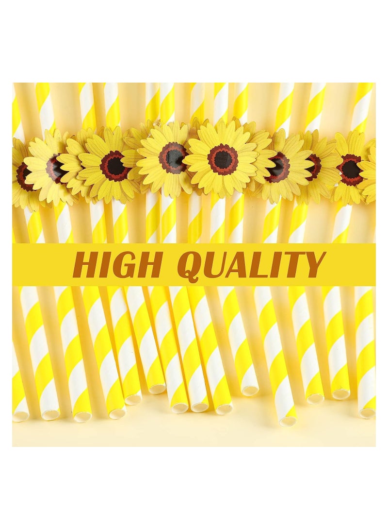 كاست ويف Sunflower Paper Disposable Straws, Tea Party Birthday Party Decorations, Biodegradable Flower Straws for Birthday Party Supplies, 100 Pcs - Image 4