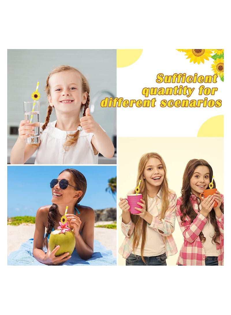 كاست ويف Sunflower Paper Disposable Straws, Tea Party Birthday Party Decorations, Biodegradable Flower Straws for Birthday Party Supplies, 100 Pcs - Image 3
