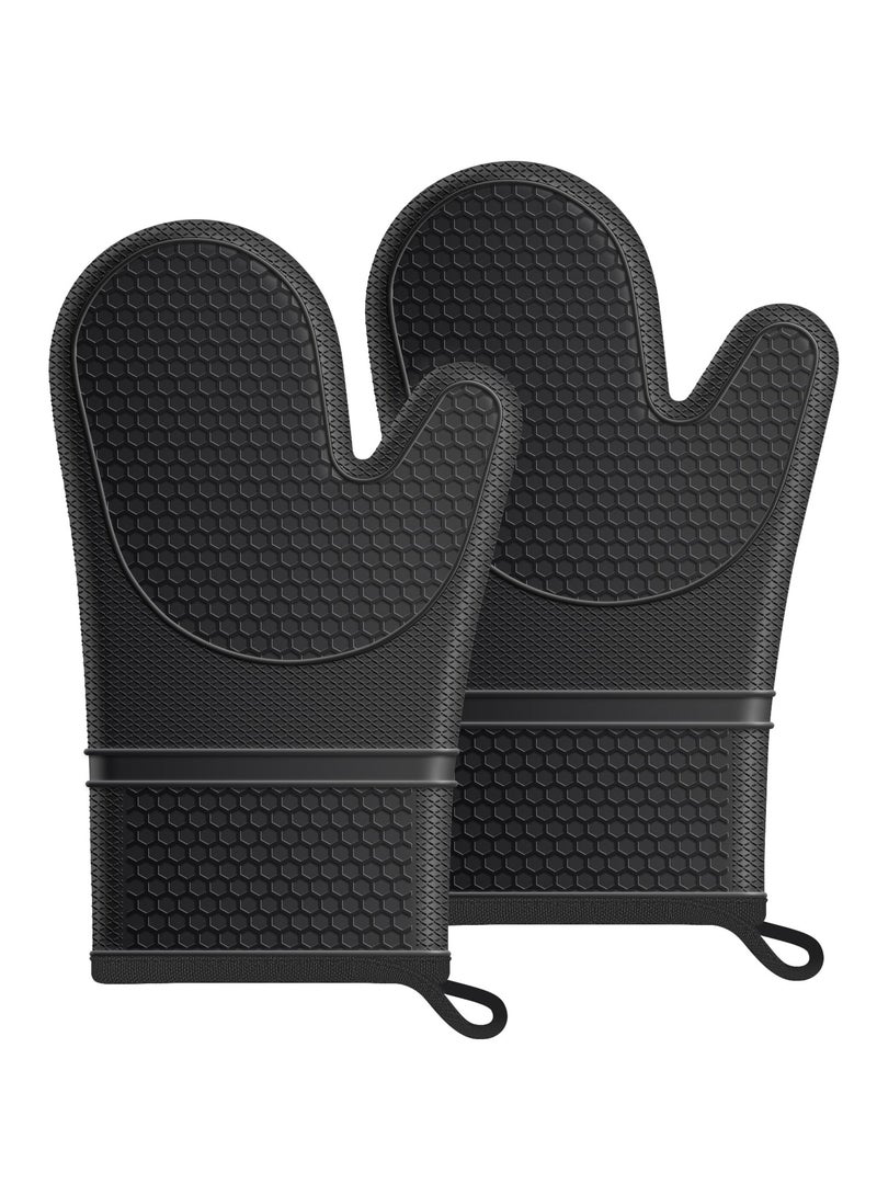 Flushrenic Silicone oven gloves, heat resistant, soft non-slip oven gloves with cotton lining, essential for kitchen baking, cooking, barbecuing and oven use, 11.4 x 7.3 inches, black.  - Image 1