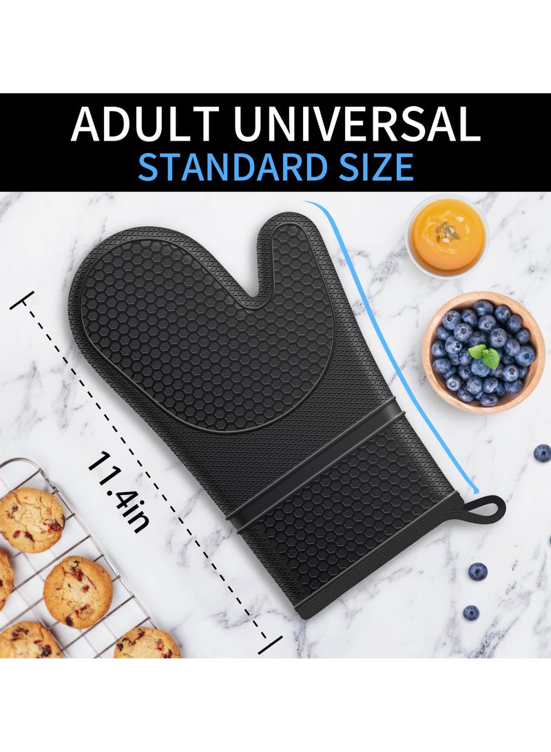Flushrenic Silicone oven gloves, heat resistant, soft non-slip oven gloves with cotton lining, essential for kitchen baking, cooking, barbecuing and oven use, 11.4 x 7.3 inches, black.  - Image 2