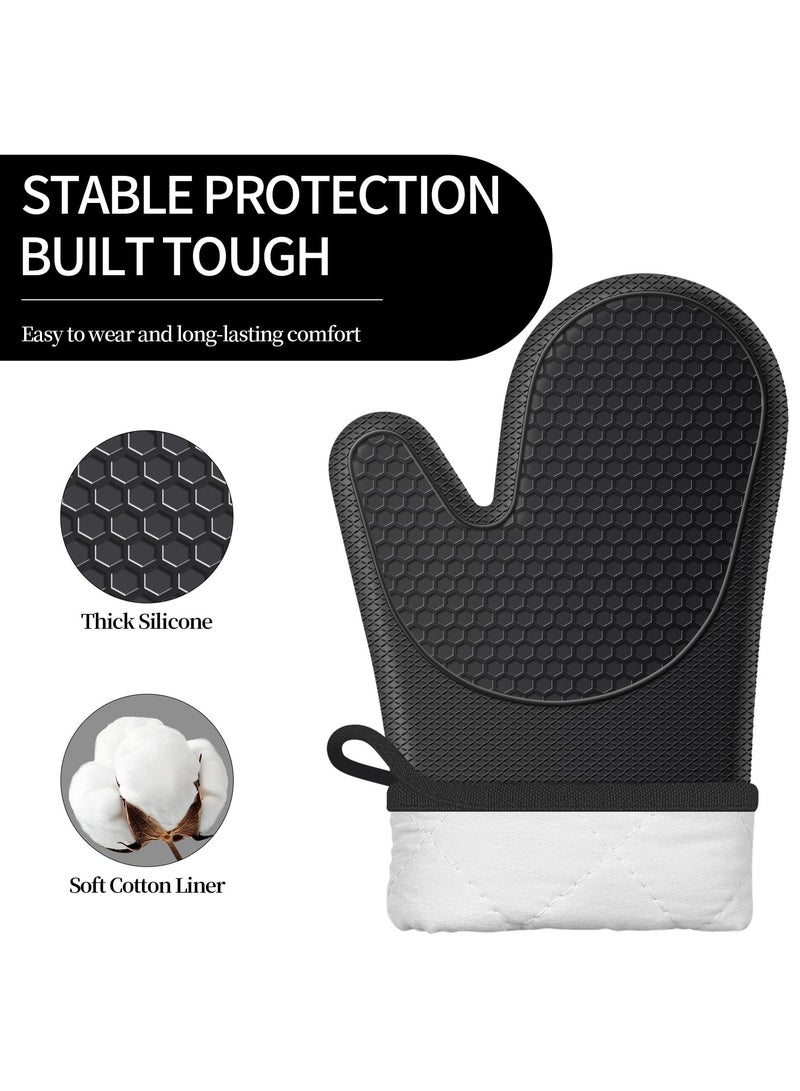 Flushrenic Silicone oven gloves, heat resistant, soft non-slip oven gloves with cotton lining, essential for kitchen baking, cooking, barbecuing and oven use, 11.4 x 7.3 inches, black.  - Image 3
