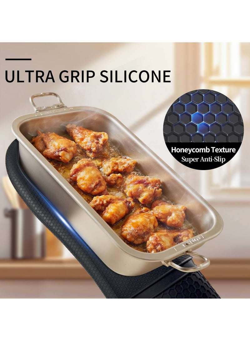 Flushrenic Silicone oven gloves, heat resistant, soft non-slip oven gloves with cotton lining, essential for kitchen baking, cooking, barbecuing and oven use, 11.4 x 7.3 inches, black.  - Image 5