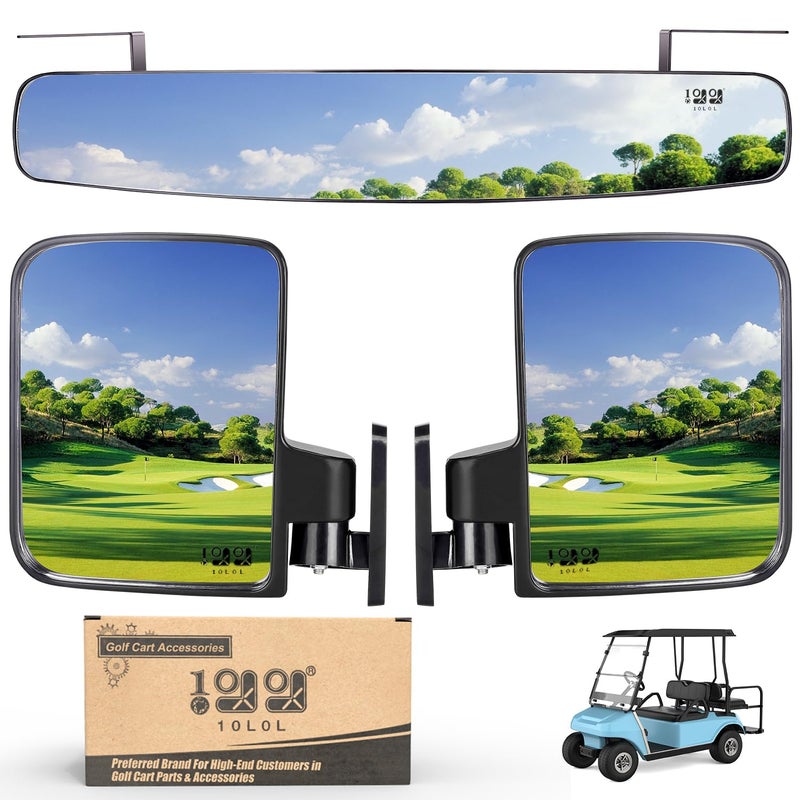 10L0L Golf Cart Mirrors Contains Folding Side Mirrors and Rear View Mirror Universal for Yamaha Club Car DS PrecedentEZGO TXT RXV