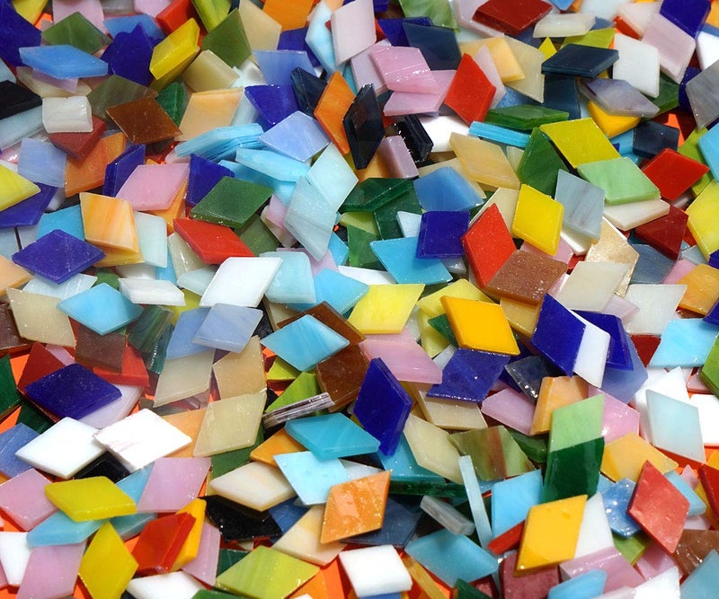 Lanyani Lanyani Diamond Glass Mosaic Tiles Pieces Stained Glass for Crafts Mixed Bright Colors and Patterns 500g11lb 