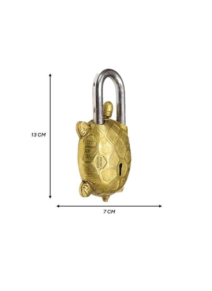 BHAVIKA DECOR BHAVIKA DECOR Brass Padlock Antique Design Door Lock Functional Handcrafted Lock with Keys TurtleGold  - Image 4