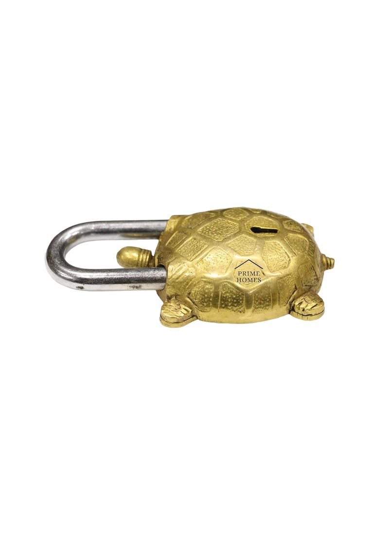 BHAVIKA DECOR BHAVIKA DECOR Brass Padlock Antique Design Door Lock Functional Handcrafted Lock with Keys TurtleGold  - Image 5