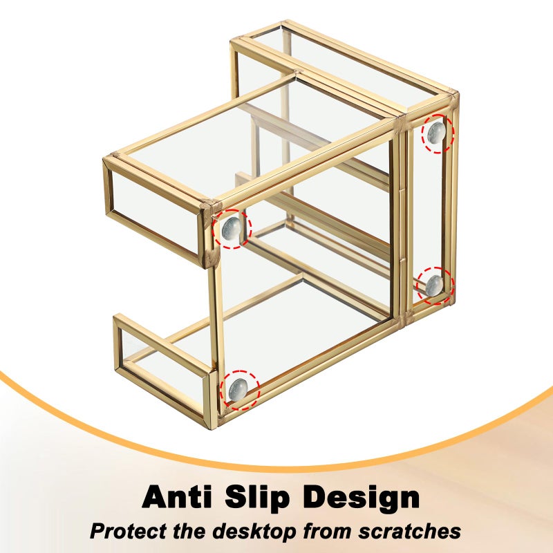 BTSKY Golden Glass Sticky Note Holder for 3x3 Inch Sticky Notes, Elegant Post It Note Dispenser with Non-Slip Pads Clear Notepad Holder for Desk Organization Planning, Home Office Decor - Image 4