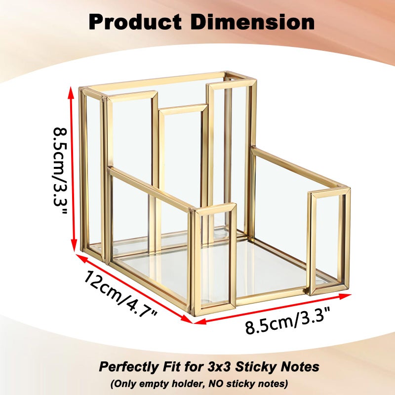 BTSKY Golden Glass Sticky Note Holder for 3x3 Inch Sticky Notes, Elegant Post It Note Dispenser with Non-Slip Pads Clear Notepad Holder for Desk Organization Planning, Home Office Decor - Image 3