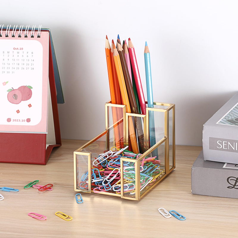 BTSKY Golden Glass Sticky Note Holder for 3x3 Inch Sticky Notes, Elegant Post It Note Dispenser with Non-Slip Pads Clear Notepad Holder for Desk Organization Planning, Home Office Decor - Image 5