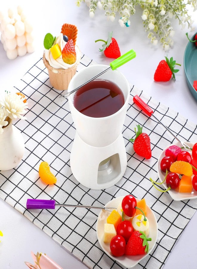 نوجو طقم أواني فوندو من نوجو مكون من 4 قطع، طقم أوعية إذابة صغيرة مع 16 قطعة من الشوكات الصغيرة للجبن والشوكولاتة والمقبلات والزبدة والكراميل (أبيض) - Image 4