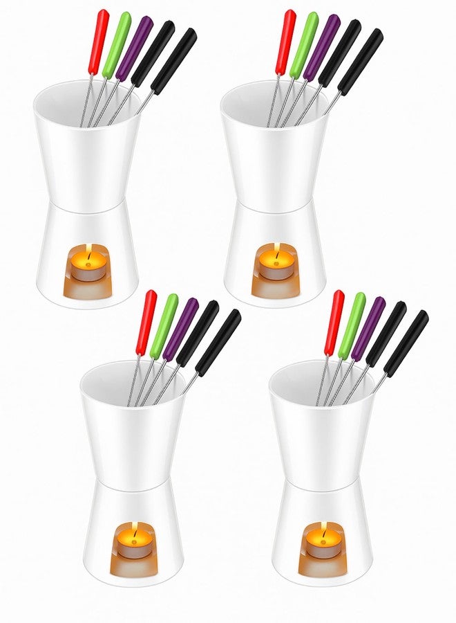 نوجو طقم أواني فوندو من نوجو مكون من 4 قطع، طقم أوعية إذابة صغيرة مع 16 قطعة من الشوكات الصغيرة للجبن والشوكولاتة والمقبلات والزبدة والكراميل (أبيض) - Image 1