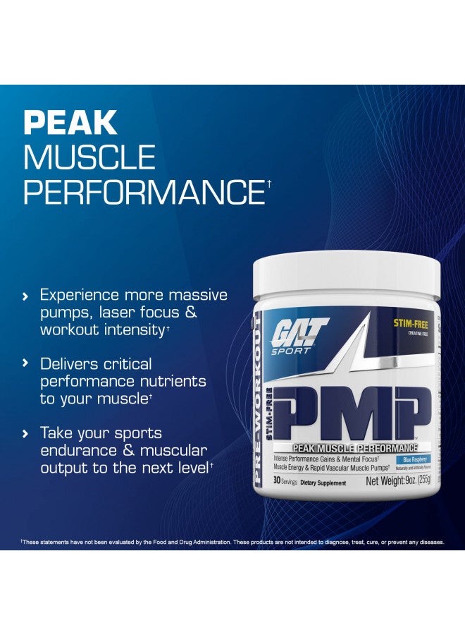 GAT SPORT GAT Sport PMP (Peak Muscle Performance), Pre-Workout, 30 Servings (Blue Raspberry (Stim-Free)) - Image 2