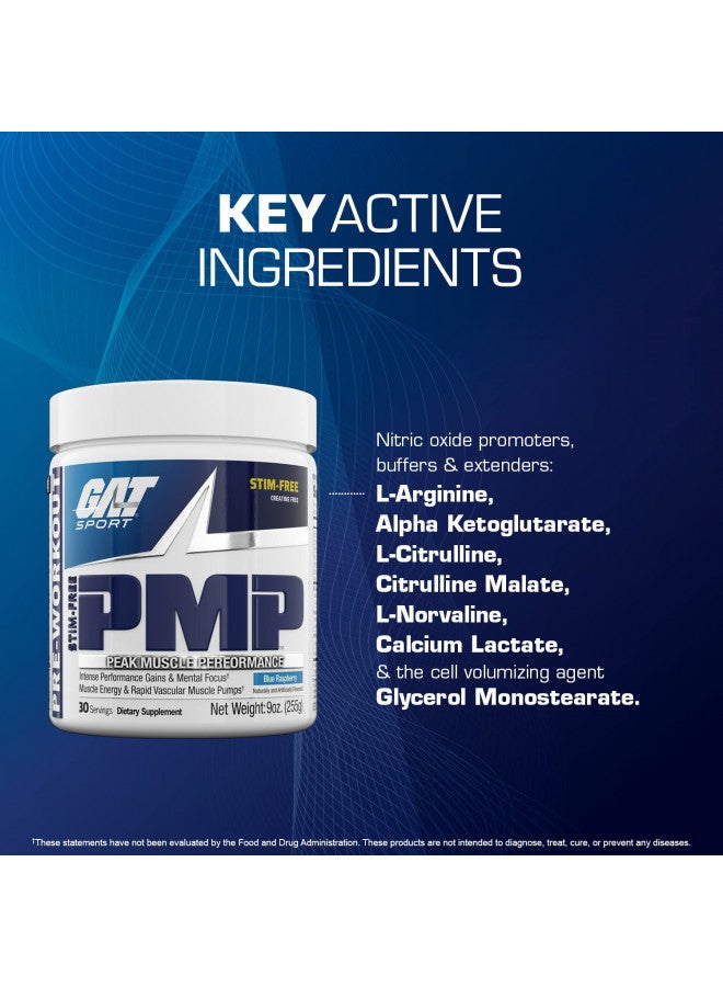 GAT SPORT GAT Sport PMP (Peak Muscle Performance), Pre-Workout, 30 Servings (Blue Raspberry (Stim-Free)) - Image 4