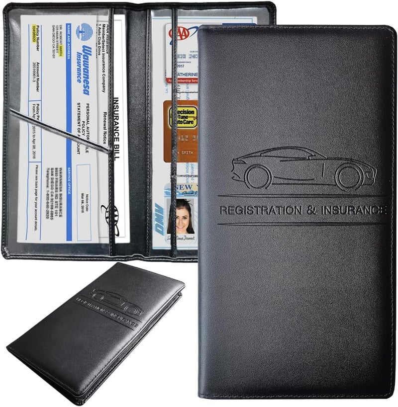 INNPOLE Car Document Holder Durable Leather Vehicle Registration and Insurance Organizer with Multiple Pockets Sleek Design for Easy Access and Secure Storage Fits (BLACK) - Image 1