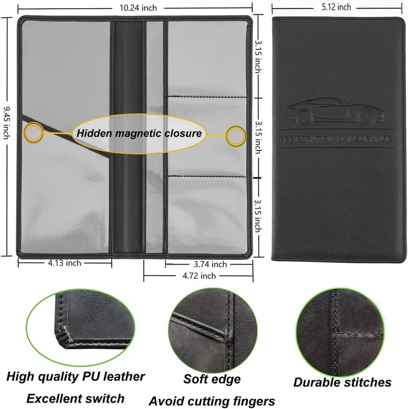 INNPOLE Car Document Holder Durable Leather Vehicle Registration and Insurance Organizer with Multiple Pockets Sleek Design for Easy Access and Secure Storage Fits (BLACK) - Image 2