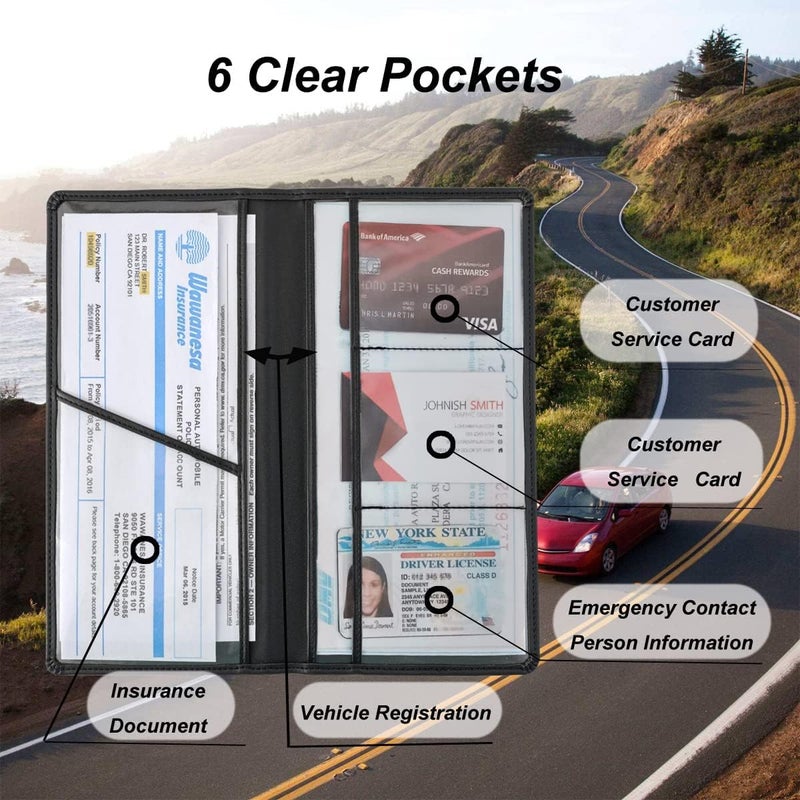 INNPOLE Car Document Holder Durable Leather Vehicle Registration and Insurance Organizer with Multiple Pockets Sleek Design for Easy Access and Secure Storage Fits (BLACK) - Image 3