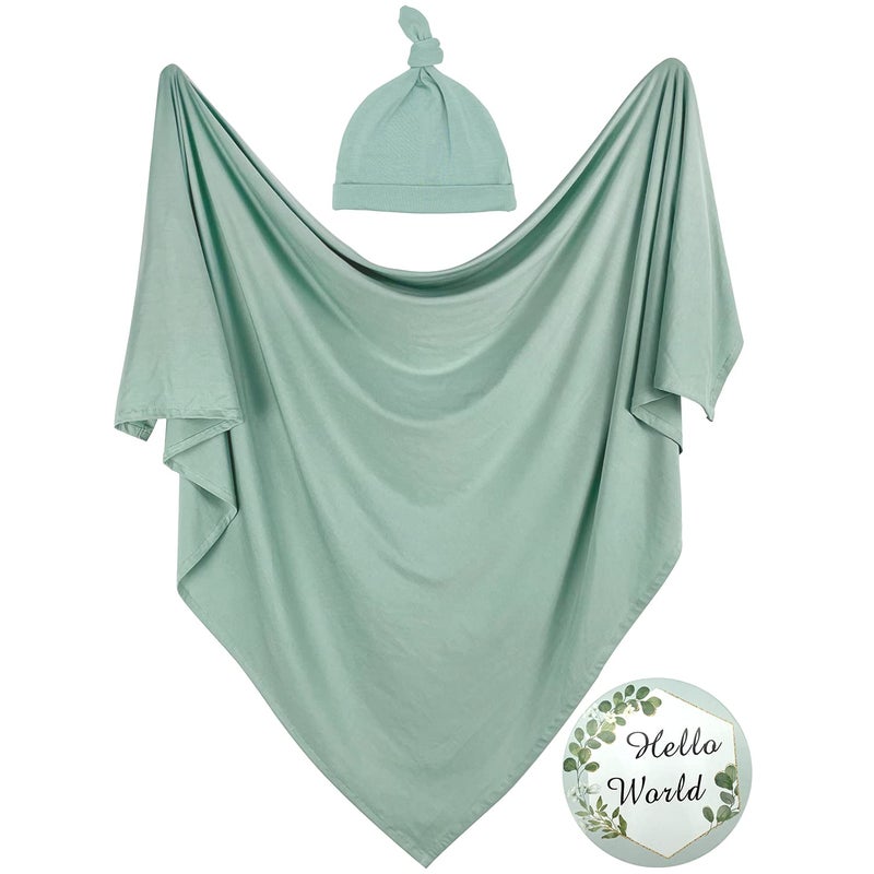 OWLOWLA Swaddle Blanket and Hat Set Newborn Swaddle Wrap Baby Receiving Blanket for Baby Boys GirlsSage