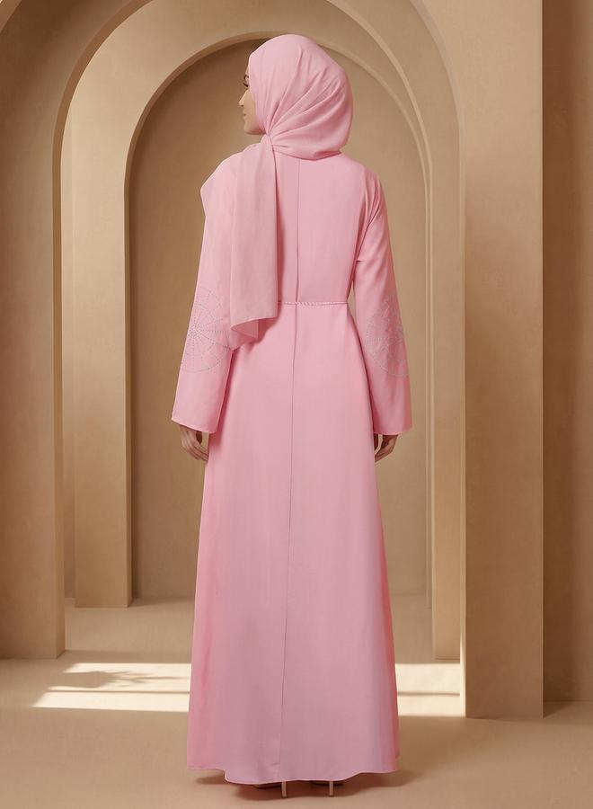 globus Women Pink Embellished Abaya with Hijab - Image 3