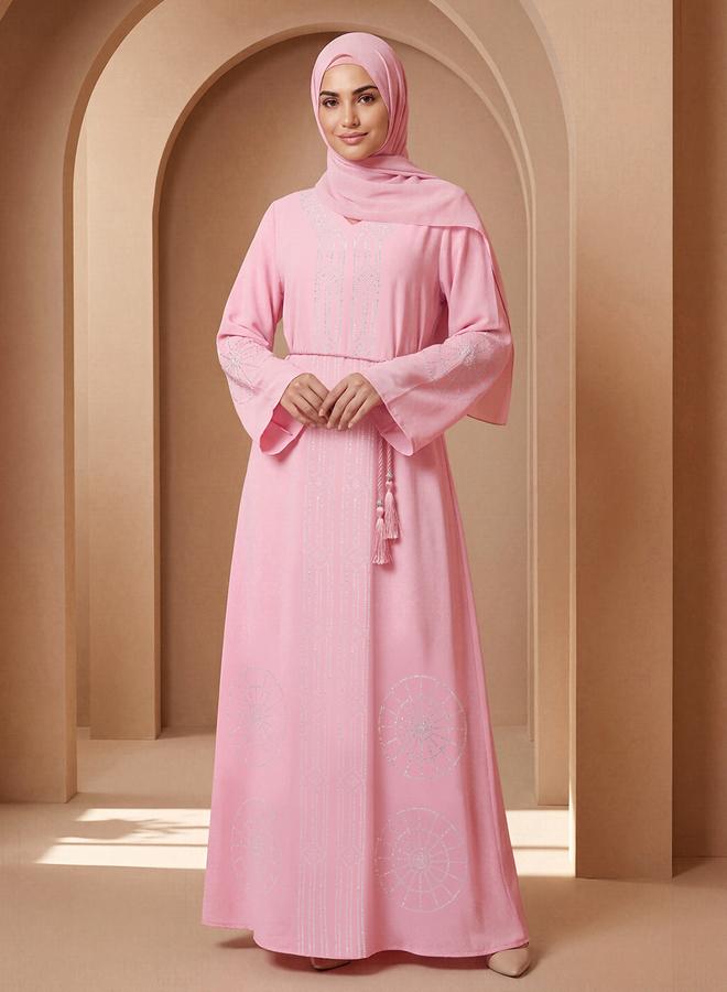 globus Women Pink Embellished Abaya with Hijab - Image 1