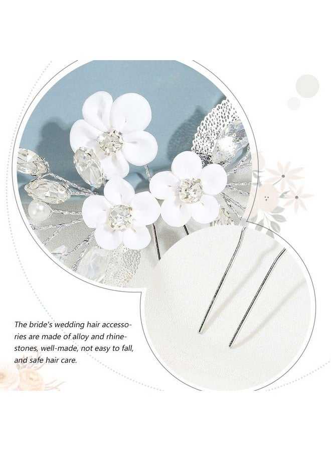 GORAIS Flower Bride Wedding Hair Pins Silver Rhinestone Bridal Hair Pieces Pearl Hair Clips Hair Accessories For Women And Girls (Pack Of 2) - Image 3