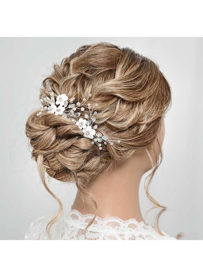 GORAIS Flower Bride Wedding Hair Pins Silver Rhinestone Bridal Hair Pieces Pearl Hair Clips Hair Accessories For Women And Girls (Pack Of 2) - Image 4