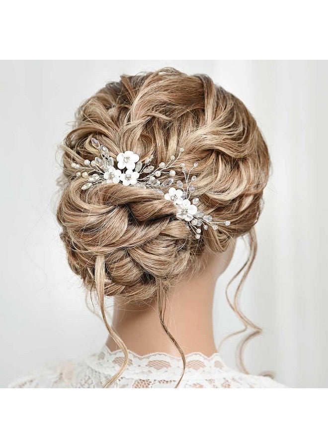 GORAIS Flower Bride Wedding Hair Pins Silver Rhinestone Bridal Hair Pieces Pearl Hair Clips Hair Accessories For Women And Girls (Pack Of 2) - Image 2