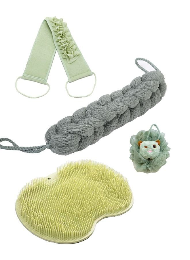 ZCM-HAPPY 4 Piece Bath Sponge Loofah Ball, Massage Mat For Back Rubbing And Foot Rubbing, Back Rubbing Bath Towel, Bath Bar Scrubbing Artifact Bathing Supplies - Image 1