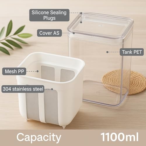 SUEFOR 1100ml Yogurt Filter Strainer & Greek Yogurt Maker - Multi-Functional Curd Strainer, Hung Curd Maker with Fine Mesh Bag & Lid for Homemade Greek Yogurt, Curd and Cheese, 10.8X9X17.6 Cm, White - Image 4