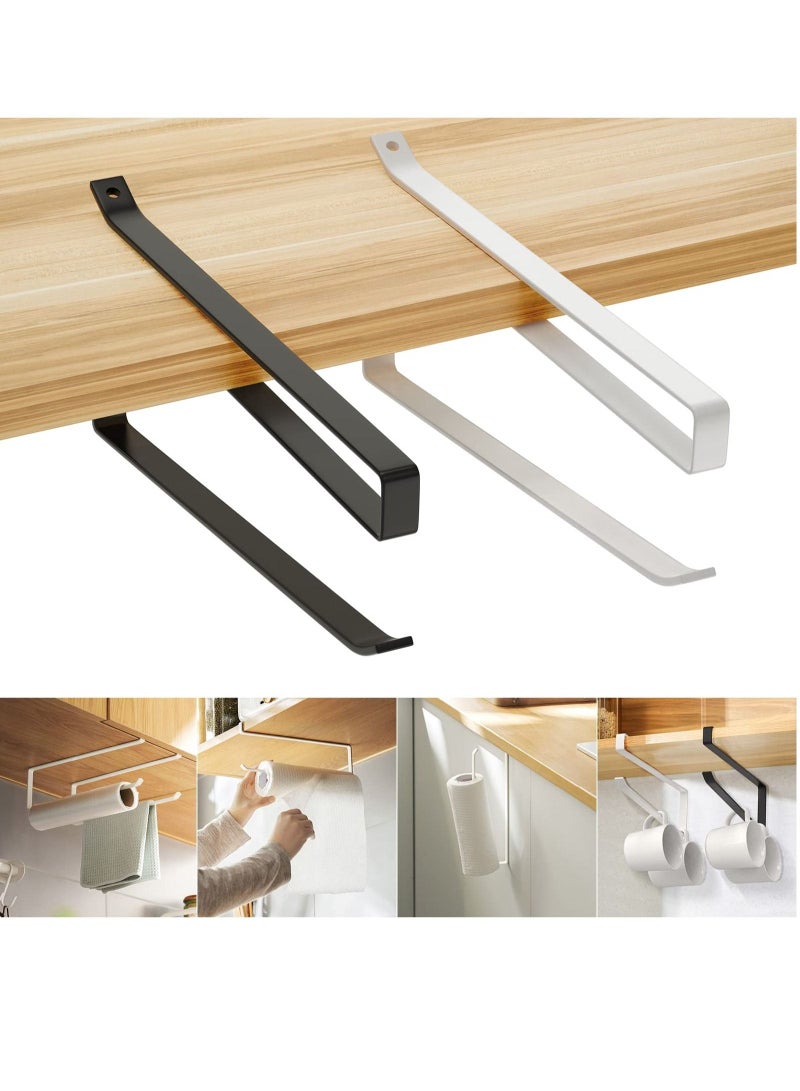 Kitchen Roll Holder Under Cabinet, 2Pcs Paper Towel Countertop, Self-Adhesive Wall Mounted Rack, Holders for Bathroom, Washroom, Toilet, - Image 1