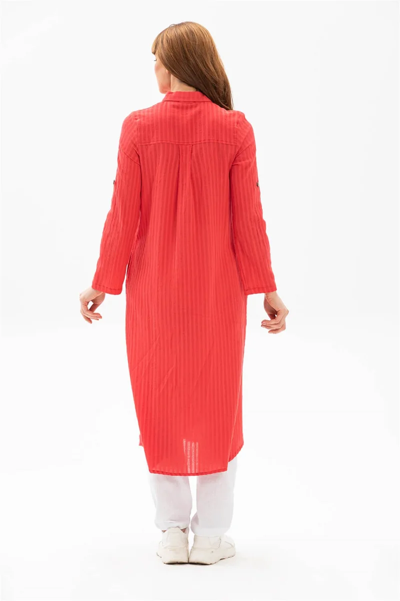 Eliş Şile Bezi Long Sleeve Collar Seeker Tunic Coral Mrcn