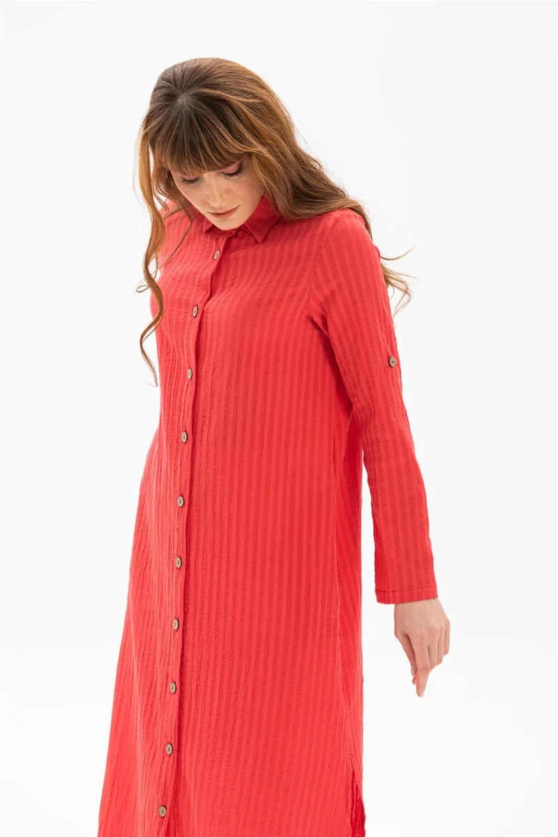 Eliş Şile Bezi Long Sleeve Collar Seeker Tunic Coral Mrcn